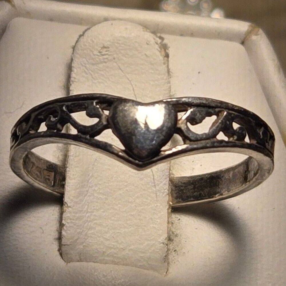 Filigree heart vintage sterling silver ring sz 8